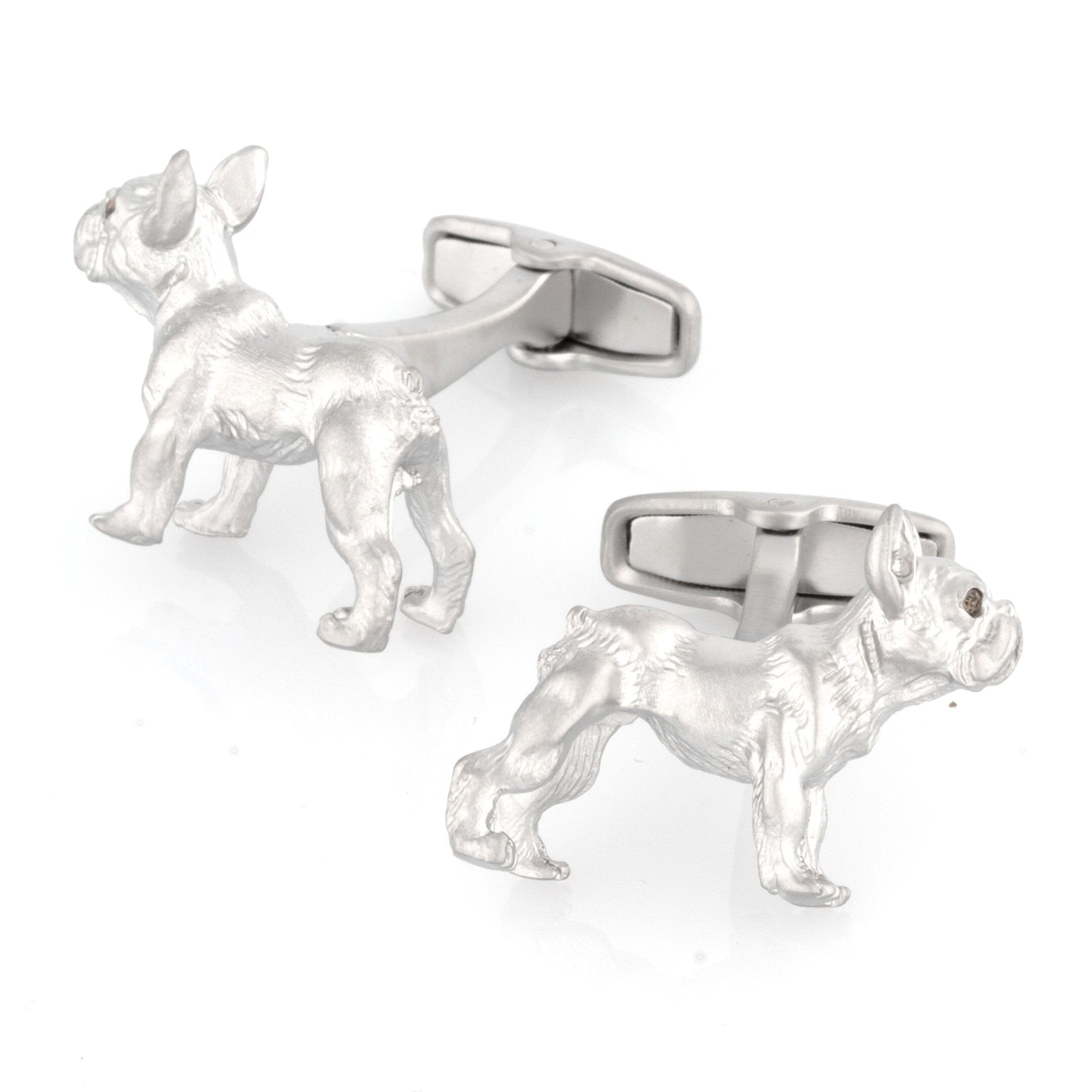 Silver Bulldog Cufflinks with Brown Crystal Eyes Novelty Cufflinks Clinks Australia 