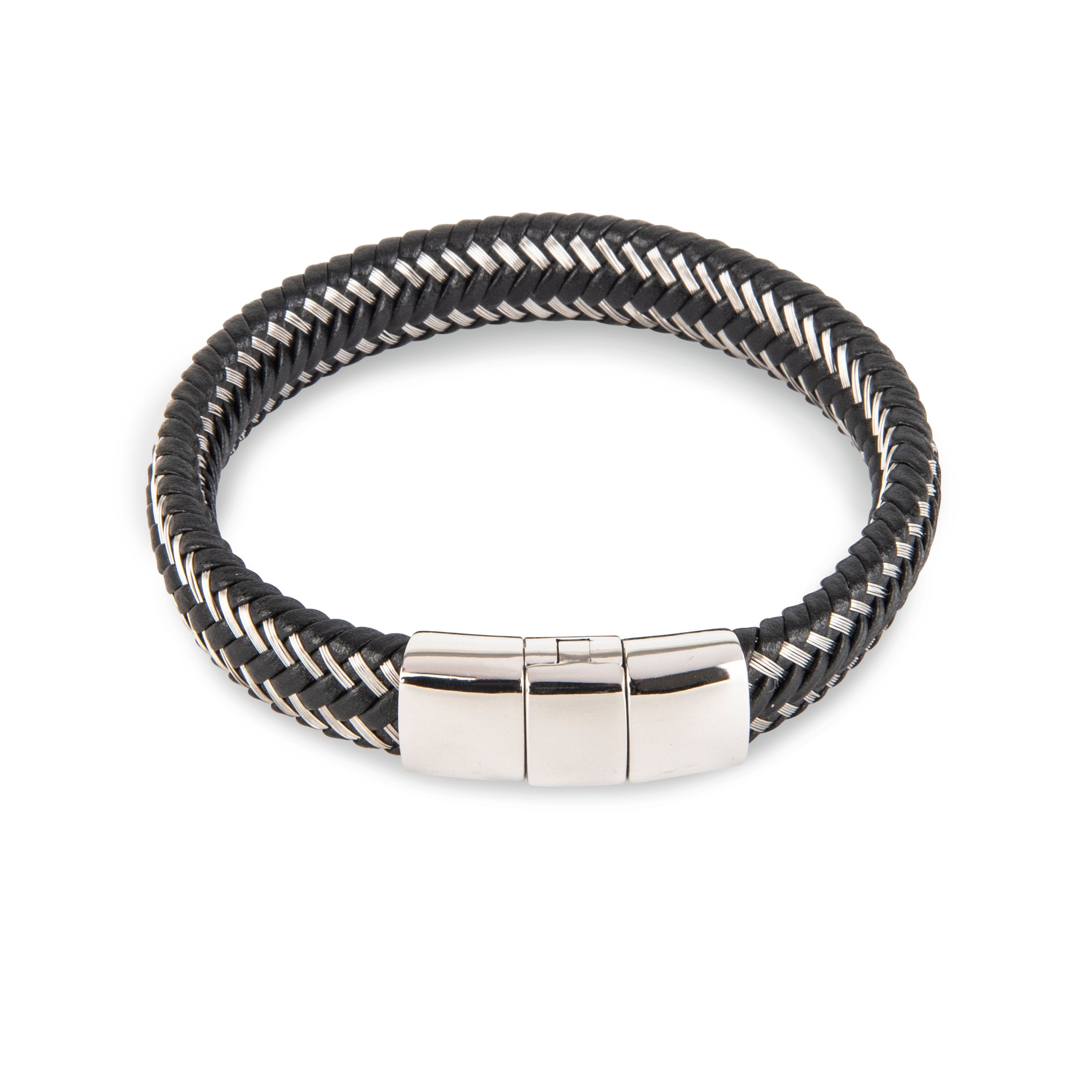 Black Leather and Silver Wire Bracelet - Silver Clasp Bracelet Clinks Australia 
