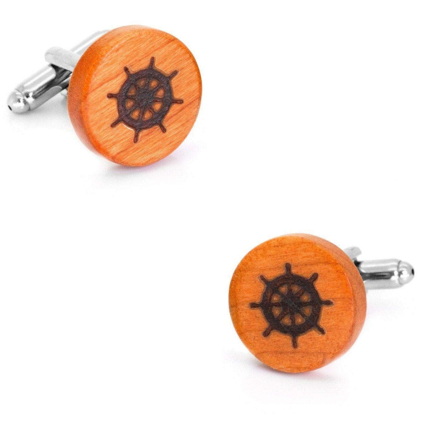 Round Wood Ship's Wheel Cufflinks Novelty Cufflinks Clinks Australia Round Wood Ship's Wheel Cufflinks 