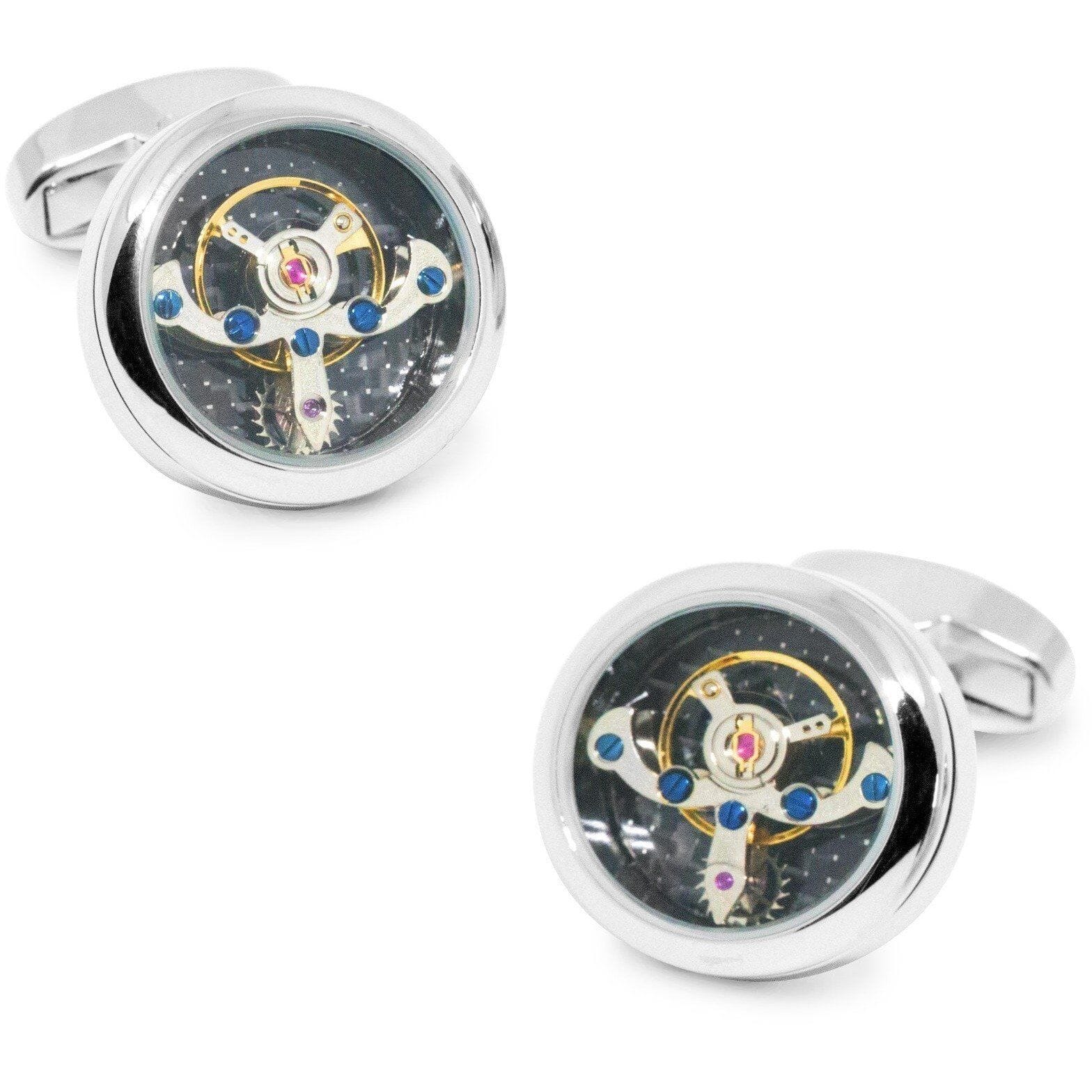 Tourbillon Watch Movement Cufflinks in Silver with Black Face Novelty Cufflinks Clinks Australia Tourbillon Watch Movement Cufflinks in Silver with Black Face 