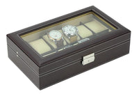 Dark Brown Leather Watch Box for 12 Watches Watch Boxes Clinks