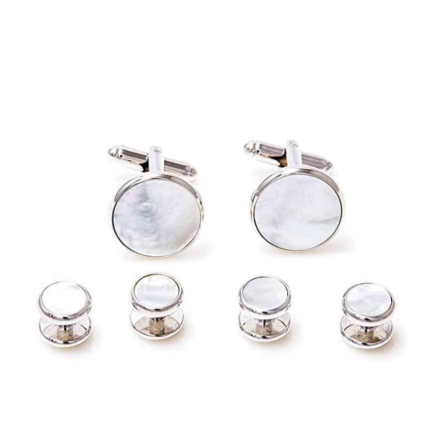 Silver Round Mother of Pearl Cufflinks and Stud Set Stud Sets Clinks Australia Default 