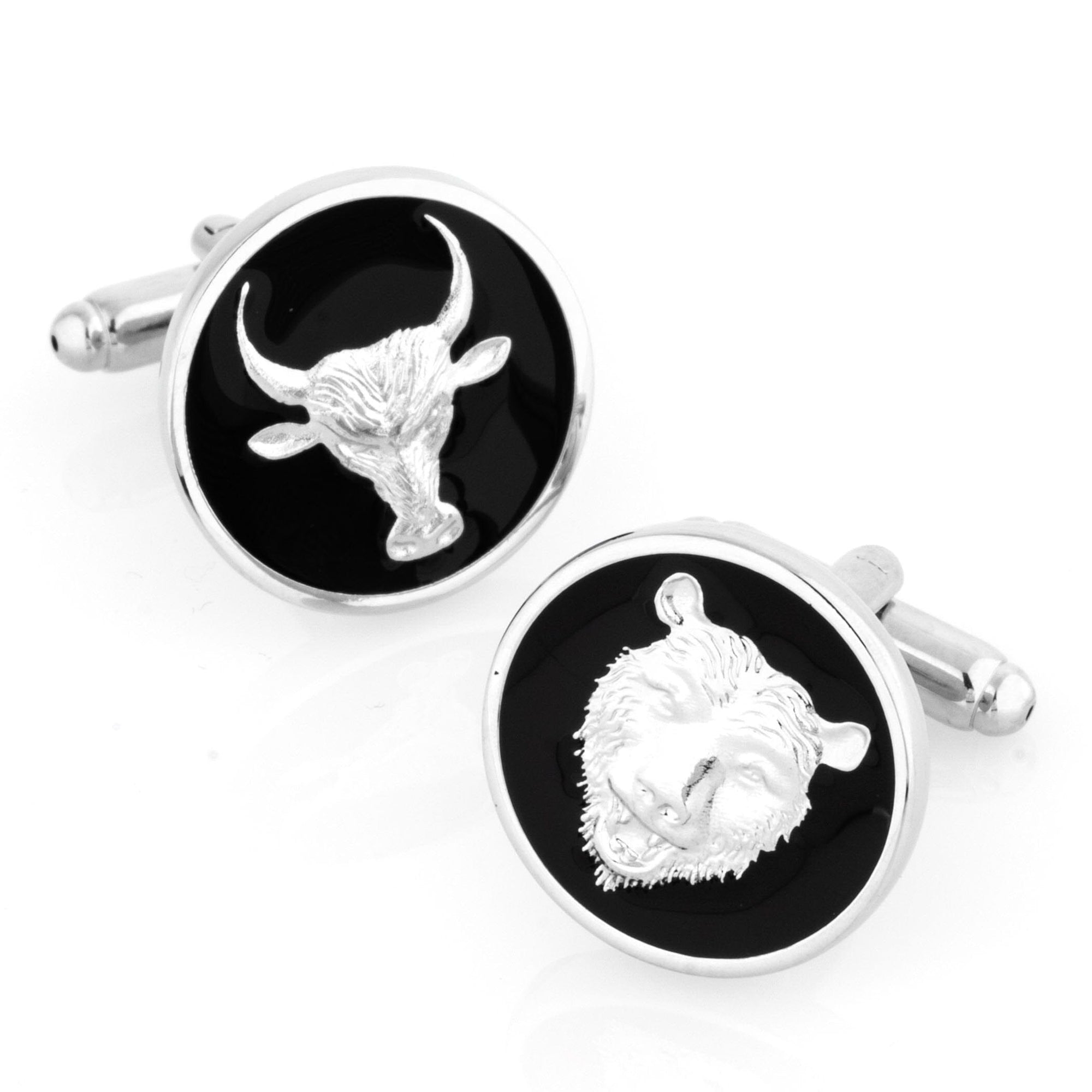 Bull & Bear Black Enamel Cufflinks Novelty Cufflinks Clinks Australia Bull & Bear Black Enamel Cufflinks 