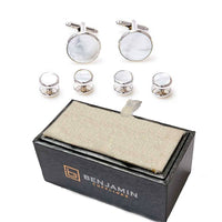 Silver Round Mother of Pearl Cufflinks and Stud Set Stud Sets Clinks Australia