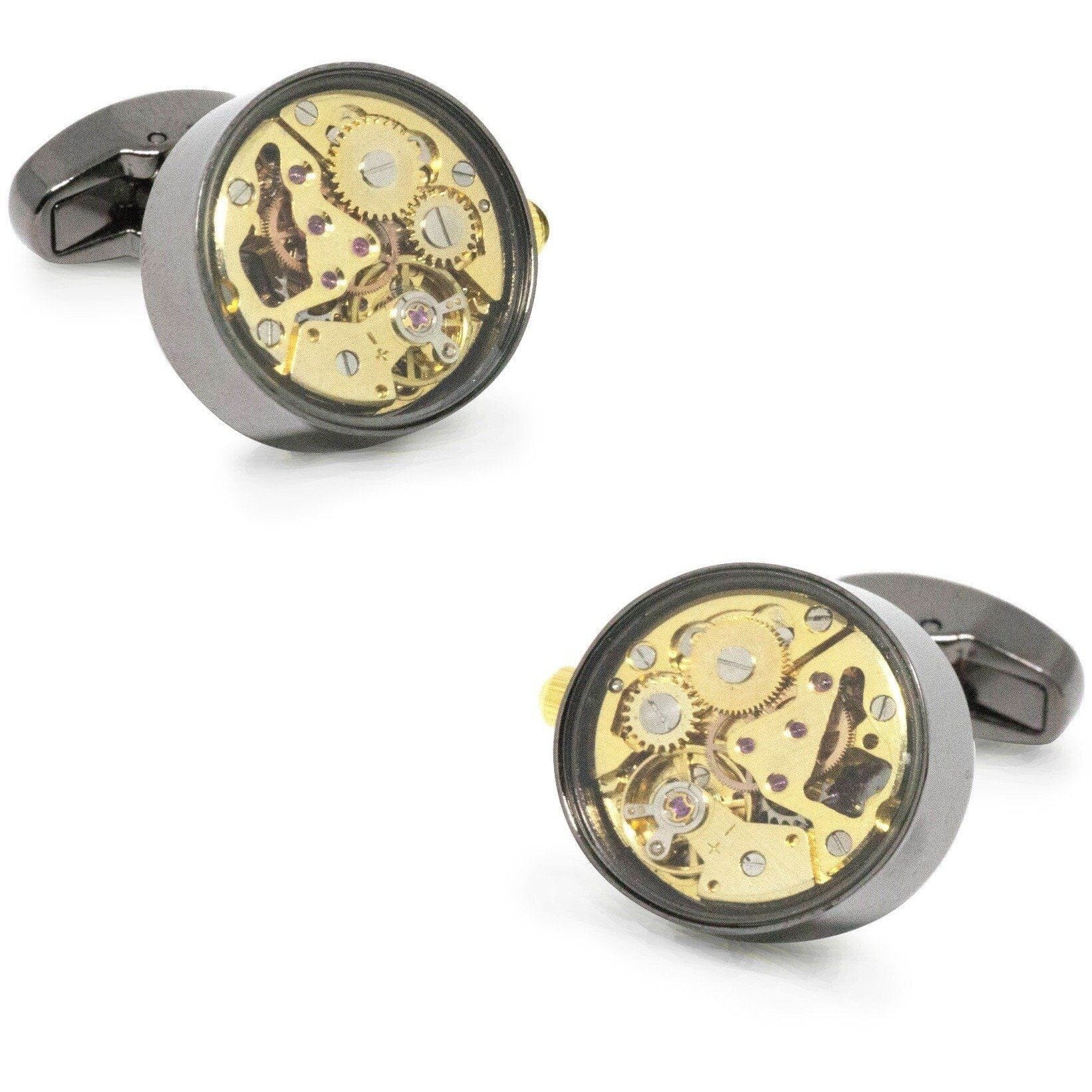 Working Watch Movement Steampunk Cufflinks Gunmetal and Gold Novelty Cufflinks Clinks Australia Working Watch Movement Steampunk Cufflinks Gunmetal and Gold 