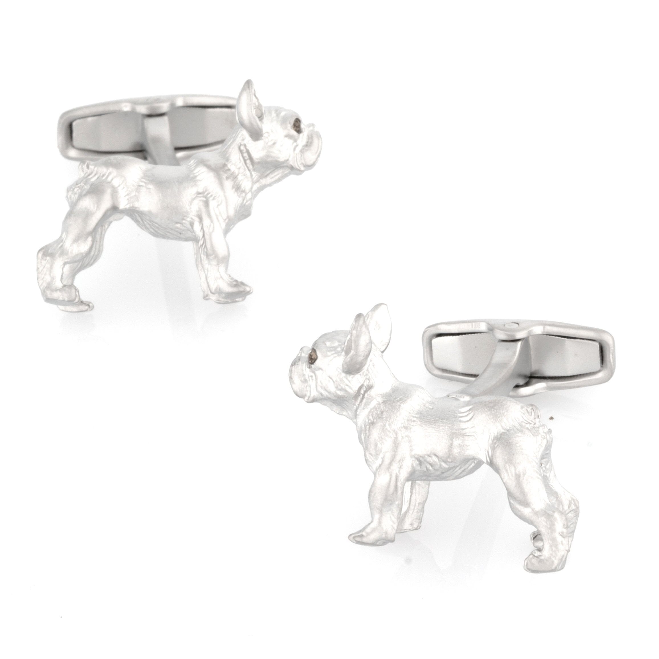 Silver Bulldog Cufflinks with Brown Crystal Eyes Novelty Cufflinks Clinks Australia 