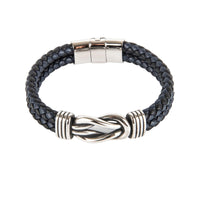 Navy/Black Double Leather Bracelet SS Square Knot Bracelet Clinks Australia