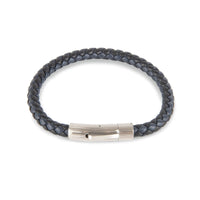 Navy/Black Leather Bracelet with SS Textured Barrel Clasp Bracelet Clinks Australia