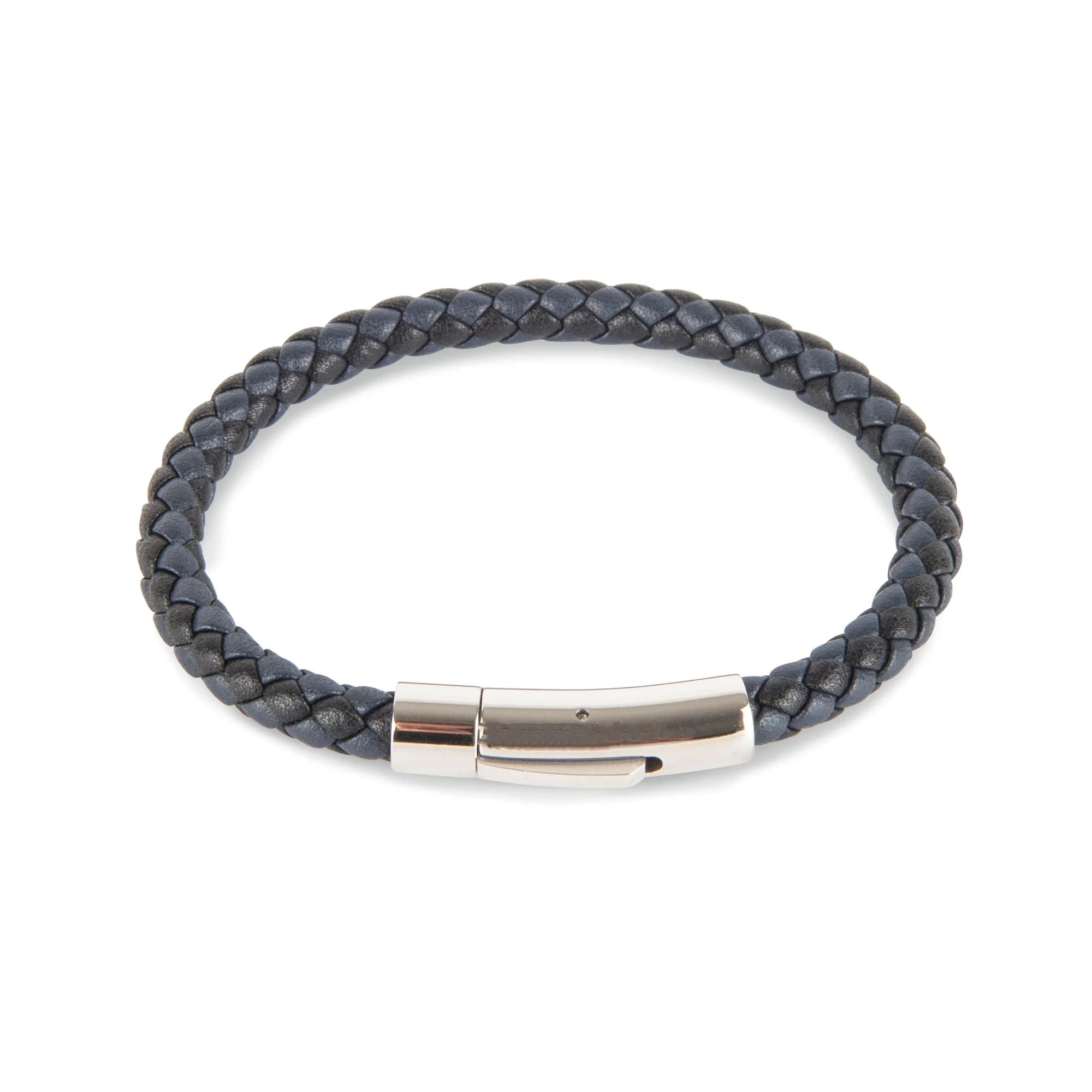 Navy/Black Leather Bracelet with SS Barrel Clasp Bracelet Clinks Australia 