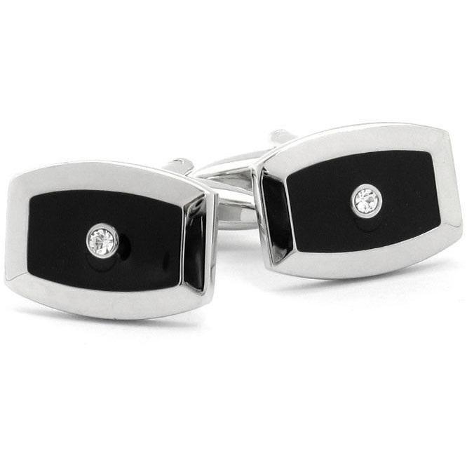 Black/Silver Single Crystal Cufflinks, Cl;assic Cufflinks, Modern Cufflinks, Black, Silver, Crystal, CL2460, Cufflinks, Clinks, Clinks Australia, Cuffed