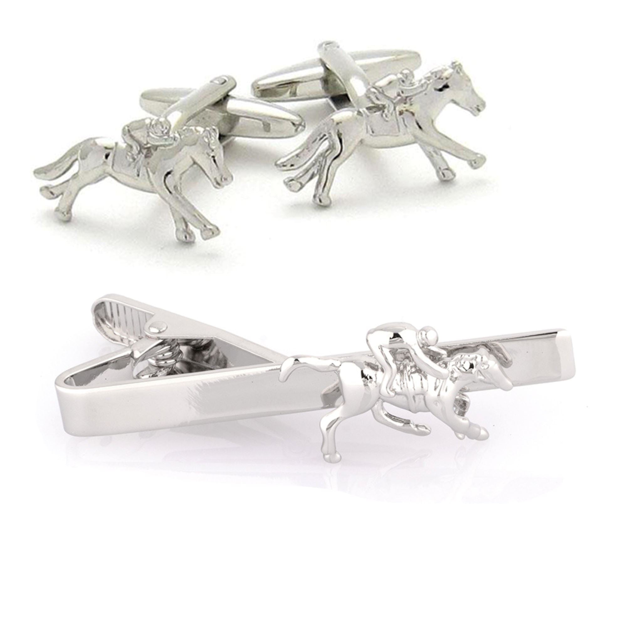 Melbourne Cup Horse Jockey Cufflinks & Tie Clip Set Gift Set Clinks Australia 