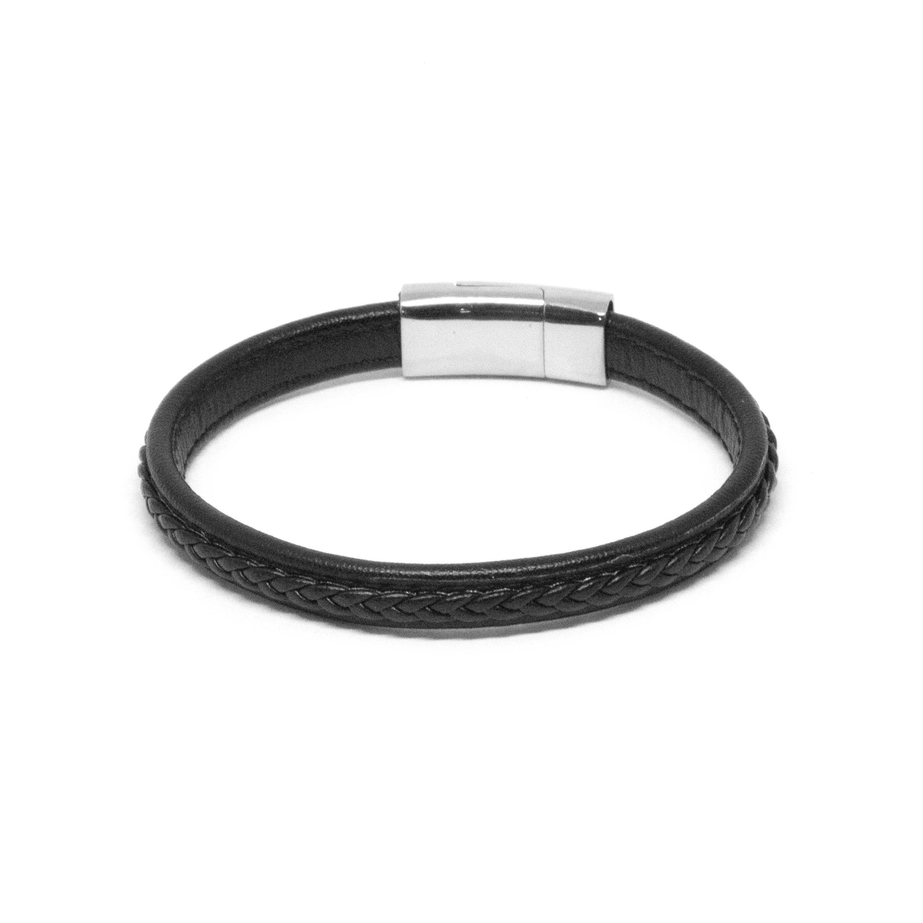 Black Leather Bracelet with SS Brick Clasp Bracelet Clinks Australia 