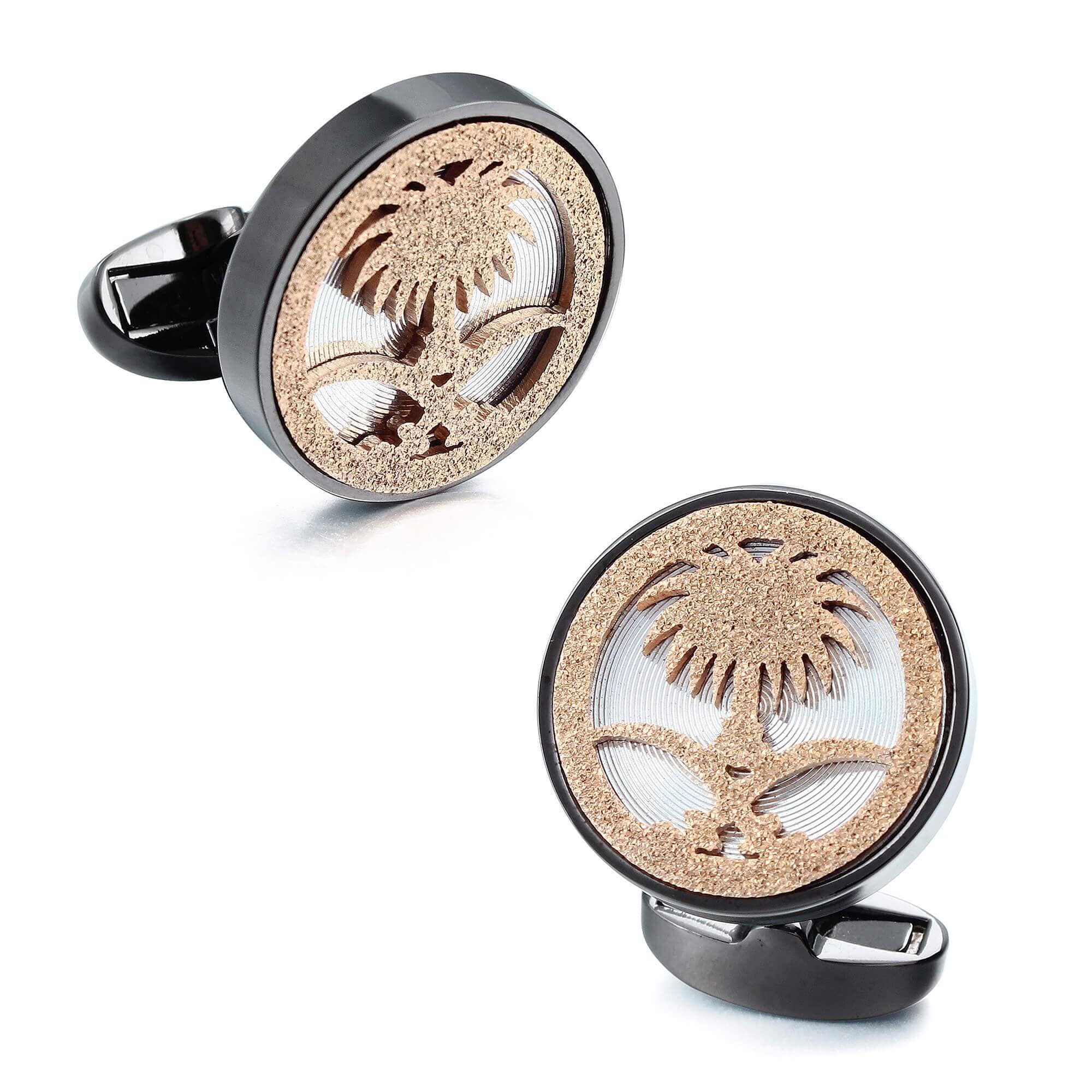 Emblem of Saudi Arabia In Rose Gold on Mother of Pearl / Gunmetal Backing Classic & Modern Cufflinks Clinks Australia 