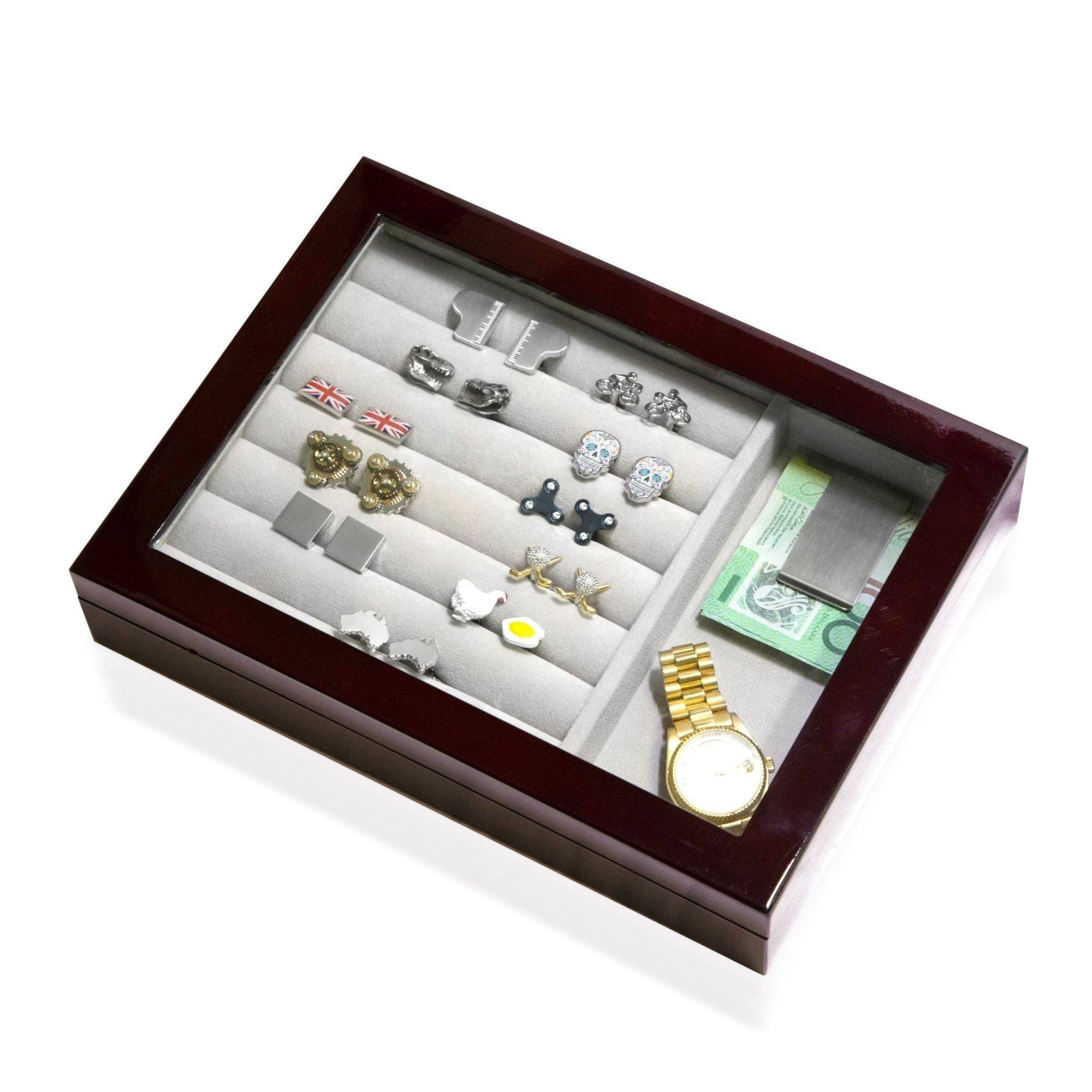 Medium Cufflink and Valet Box Mahogany Cufflink Boxes Clinks Australia 