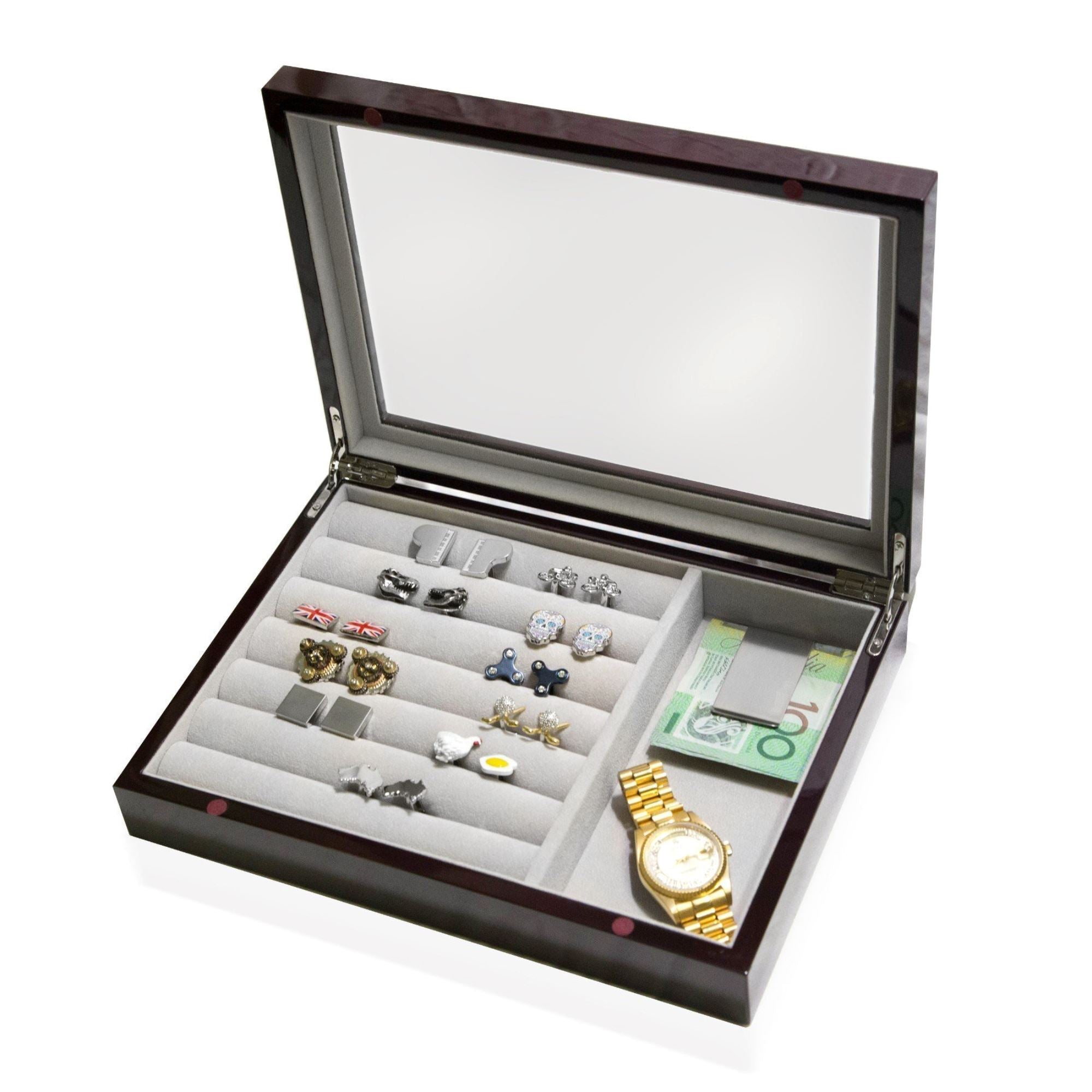 Medium Cufflink and Valet Box Mahogany Cufflink Boxes Clinks Australia 