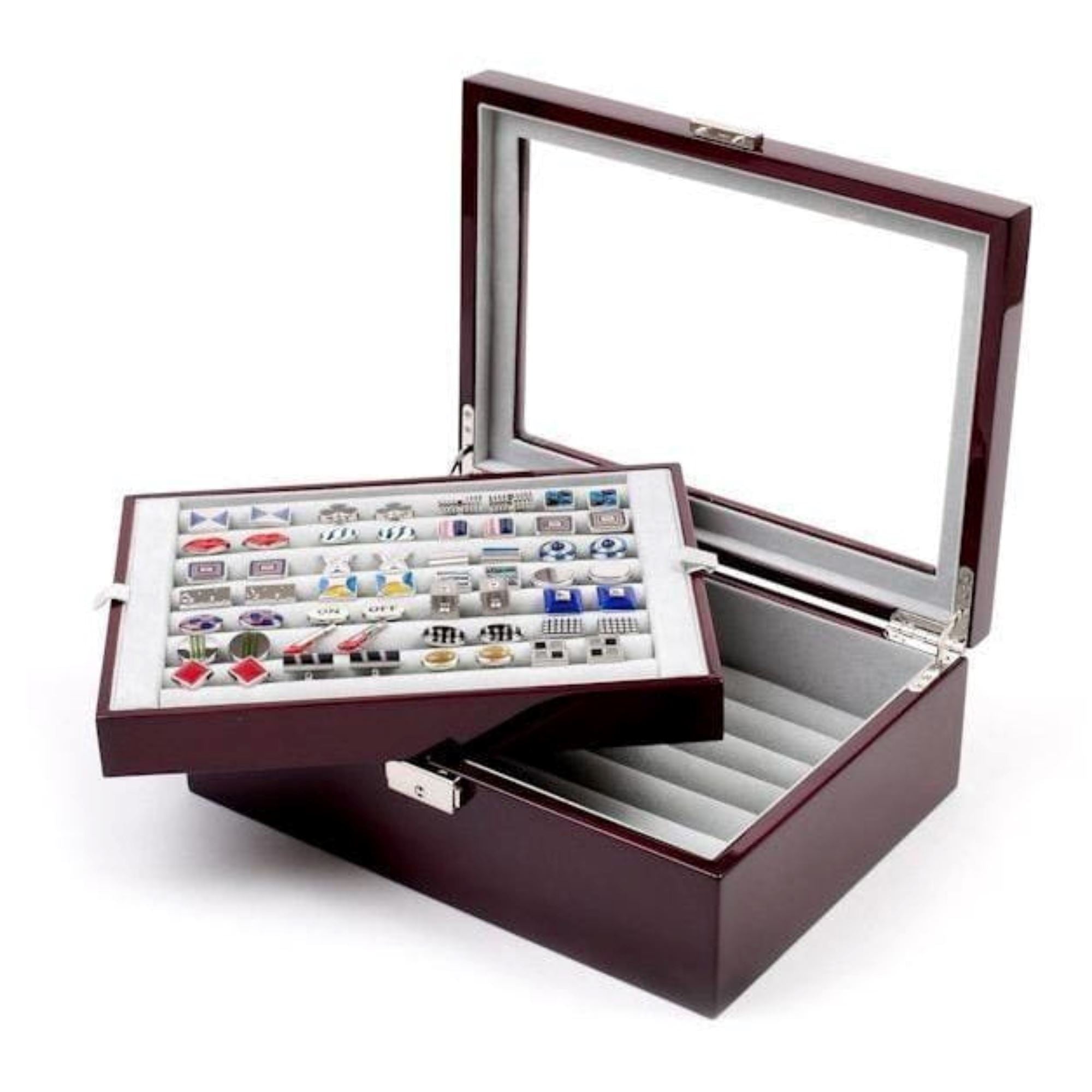 72 Pair Double Decker Mahogany Cufflink Box Cufflink Boxes Clinks Australia 72 Pair Double Decker Mahogany Cufflink Box 