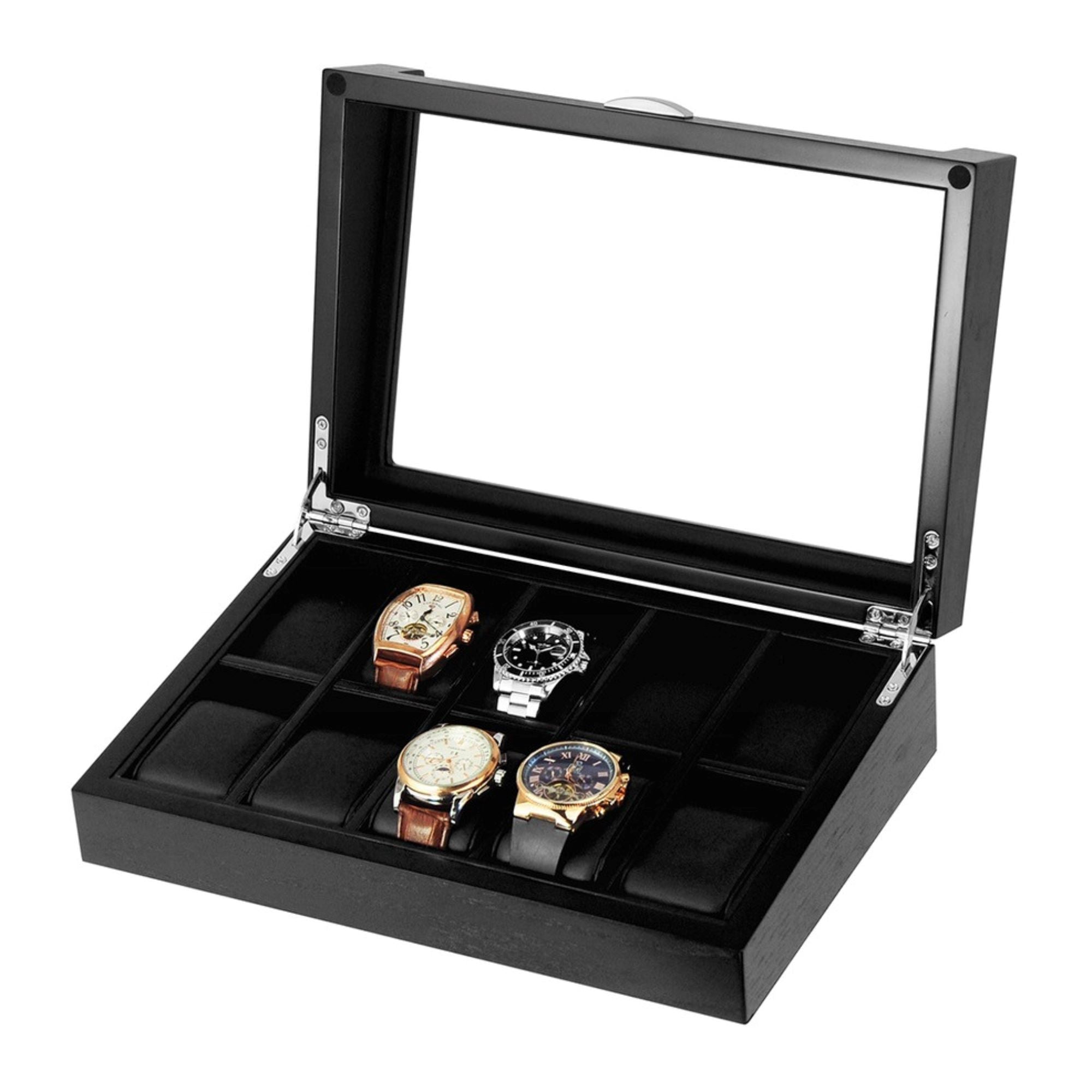 Black Wooden Watch Box for 10 Watches Watch Boxes Clinks 