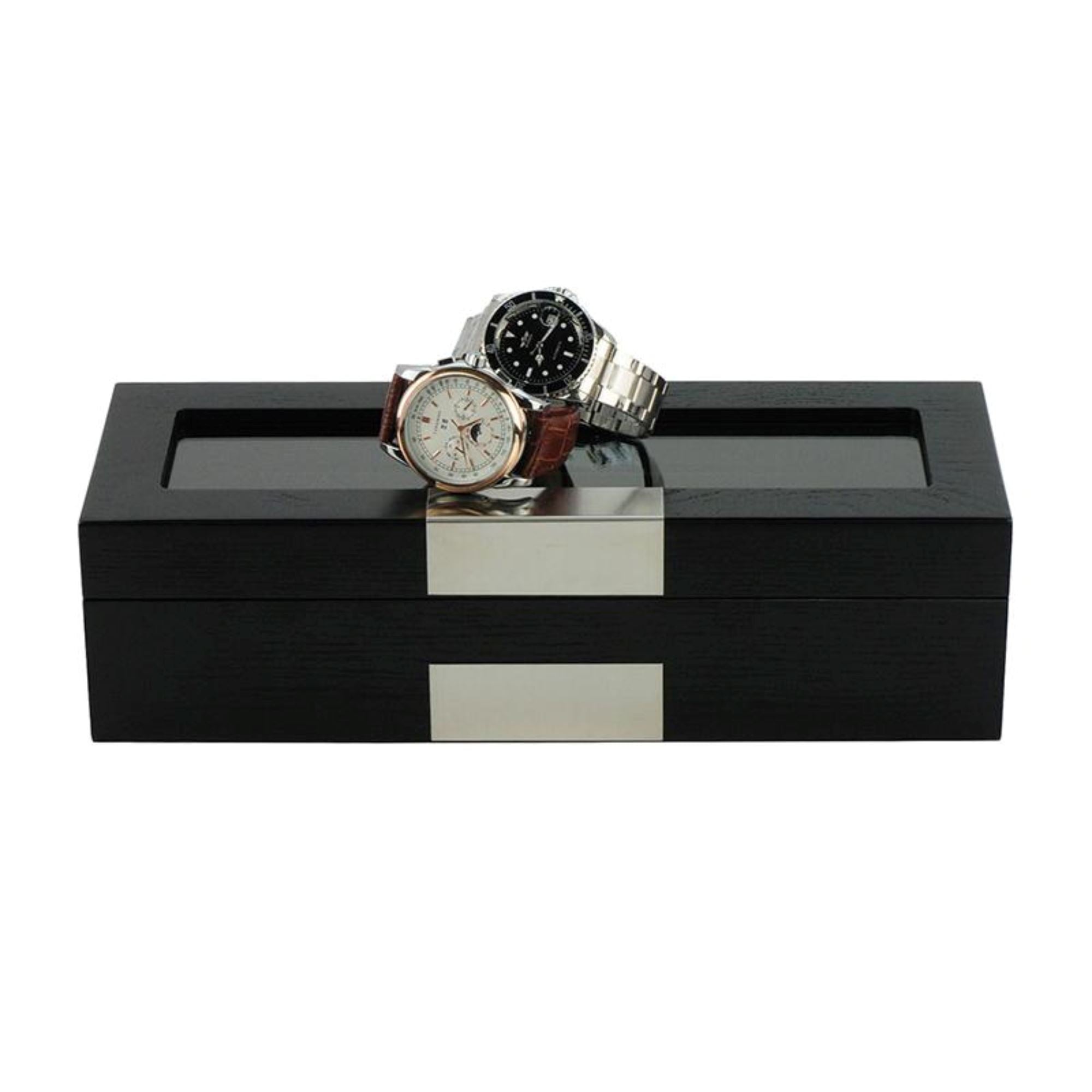 5 Slots Black Wooden Watch Box Watch Boxes Clinks 