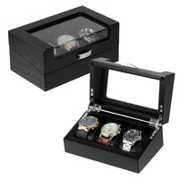 3 Slots Black Wooden Watch Box Watch Boxes Clinks