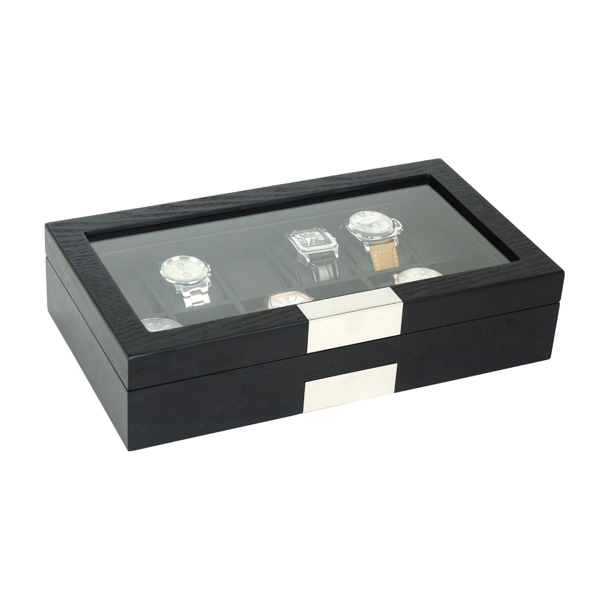 12 Slots Black Wooden Watch Box Watch Boxes Clinks 