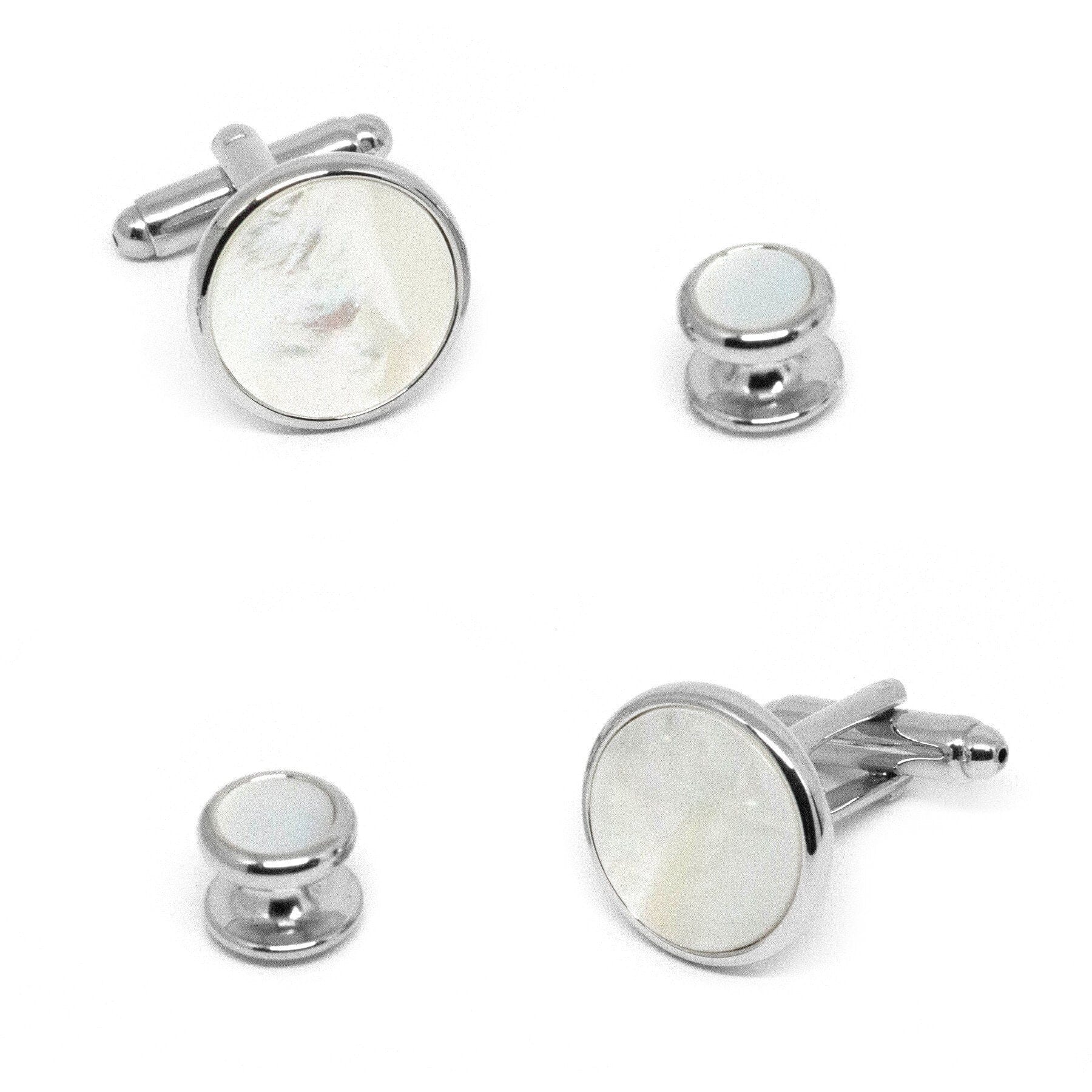 Silver Round Mother of Pearl Cufflinks and Stud Set Stud Sets Clinks Australia 