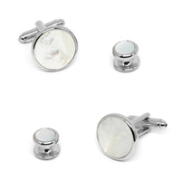 Silver Round Mother of Pearl Cufflinks and Stud Set Stud Sets Clinks Australia