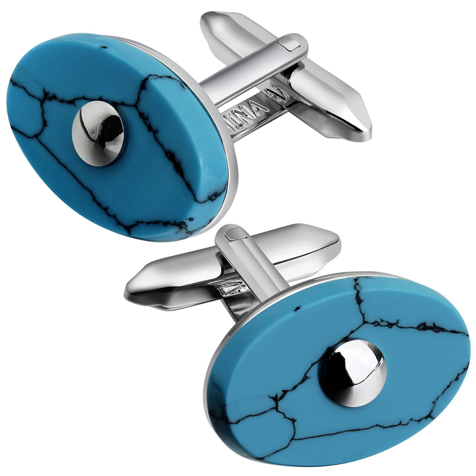 Turquoise Howlite Stone with Silver Cufflinks Classic & Modern Cufflinks Clinks Australia 