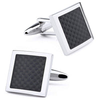 Black Carbon Fibre in Silver Square Cufflinks Classic & Modern Cufflinks Clinks Australia