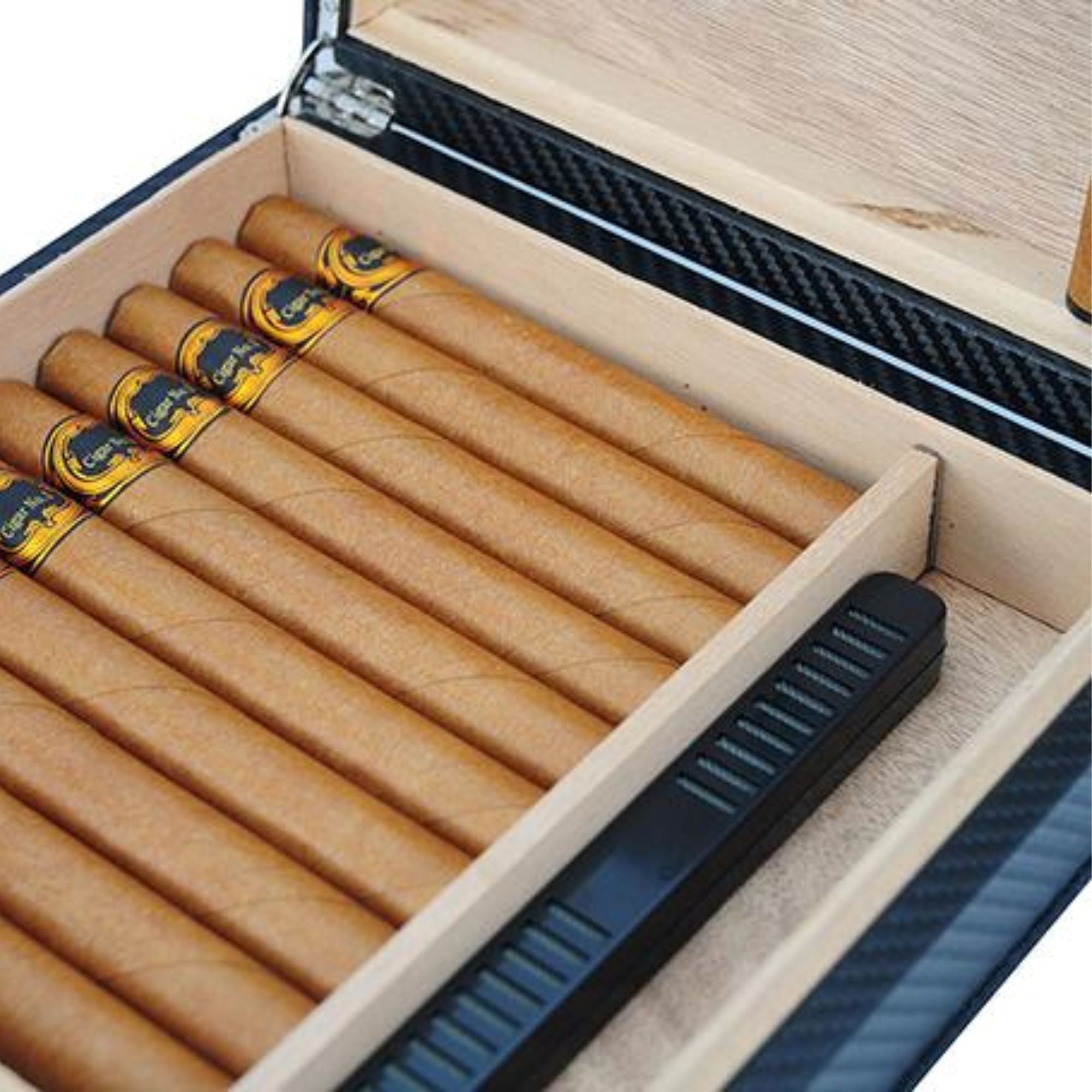 20 CT Black Cigar Humidor Carbon Fiber Case for Cigars Cigar Boxes Clinks 