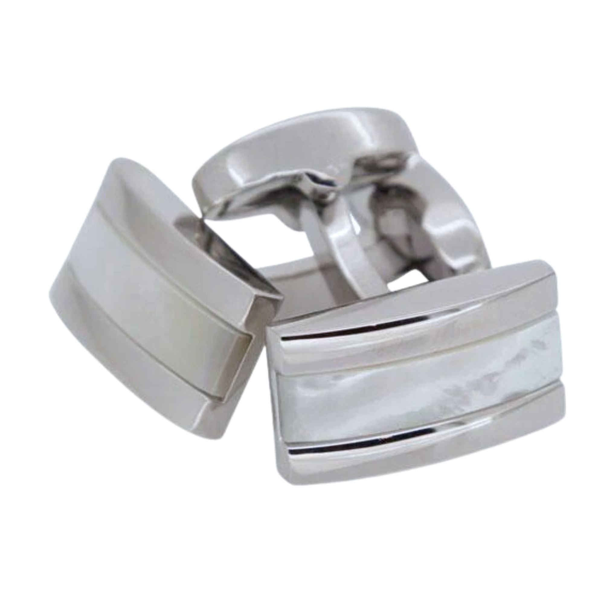 Mother of Pearl in Silver Rectangle Cufflinks Classic & Modern Cufflinks Clinks Australia 