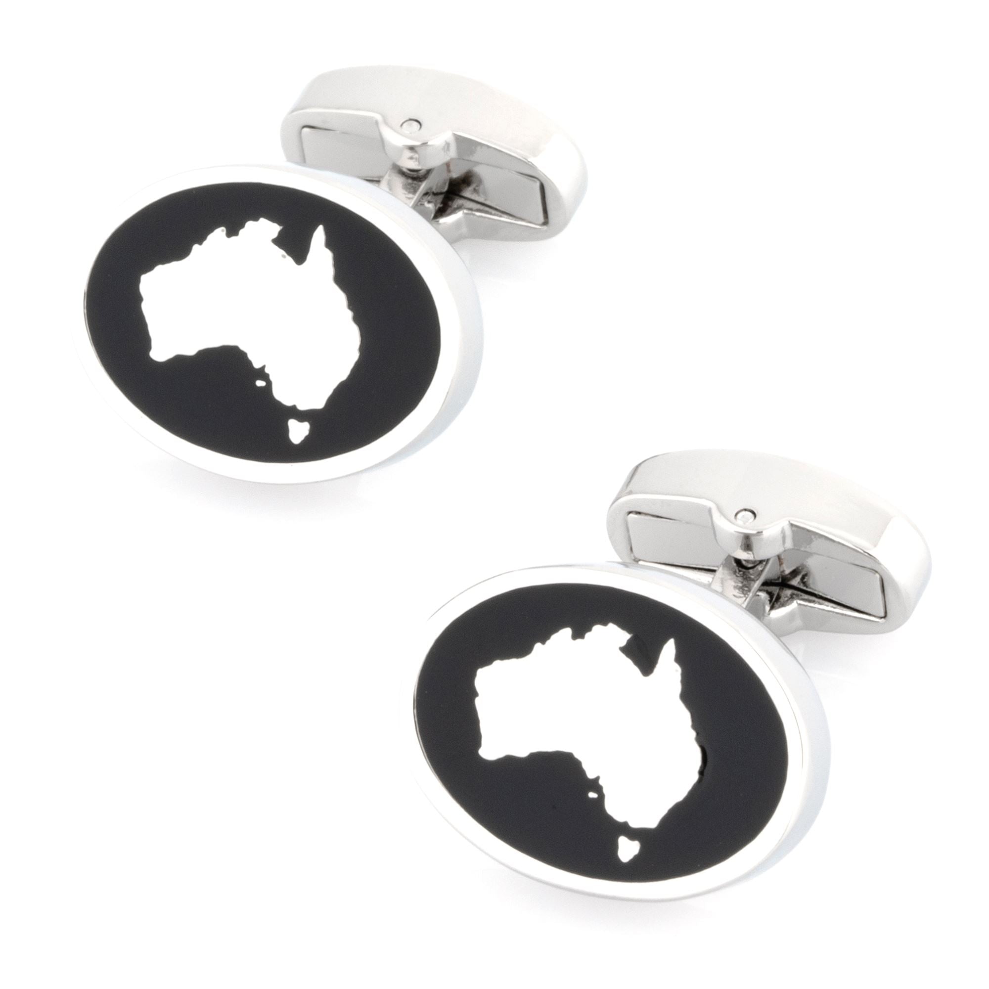 Map of Australia Silver on Black Enamel Cufflinks Novelty Cufflinks Clinks Australia Map of Australia SIlver on Black Enamel Cufflinks 