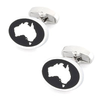 Map of Australia Silver on Black Enamel Cufflinks Novelty Cufflinks Clinks Australia Map of Australia SIlver on Black Enamel Cufflinks