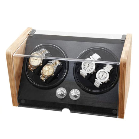BLAQ Bamboo/Black Watch Winder Box for 4 Watches Watch Winder Boxes Clinks 