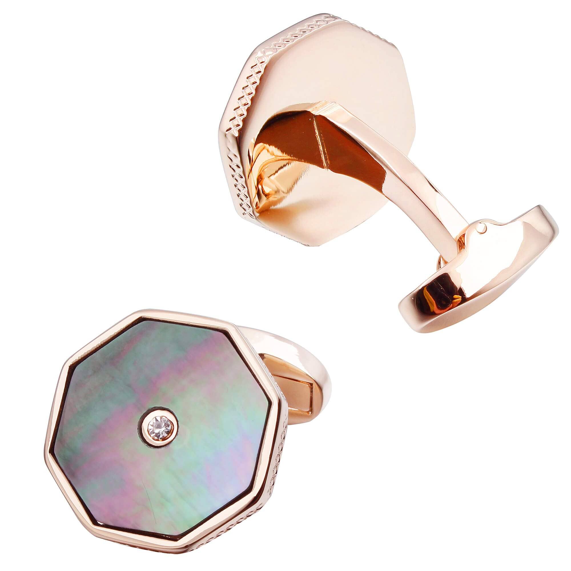 Black Mother of Pearl with Crystal in Rose Gold Cufflinks Classic & Modern Cufflinks Clinks Australia 
