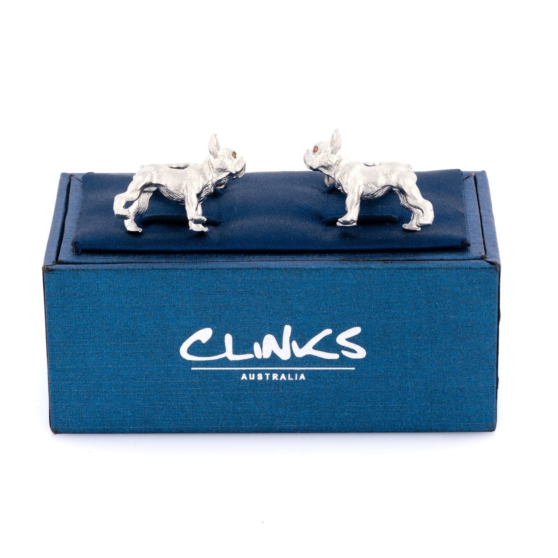 Silver Bulldog Cufflinks with Brown Crystal Eyes Novelty Cufflinks Clinks Australia 