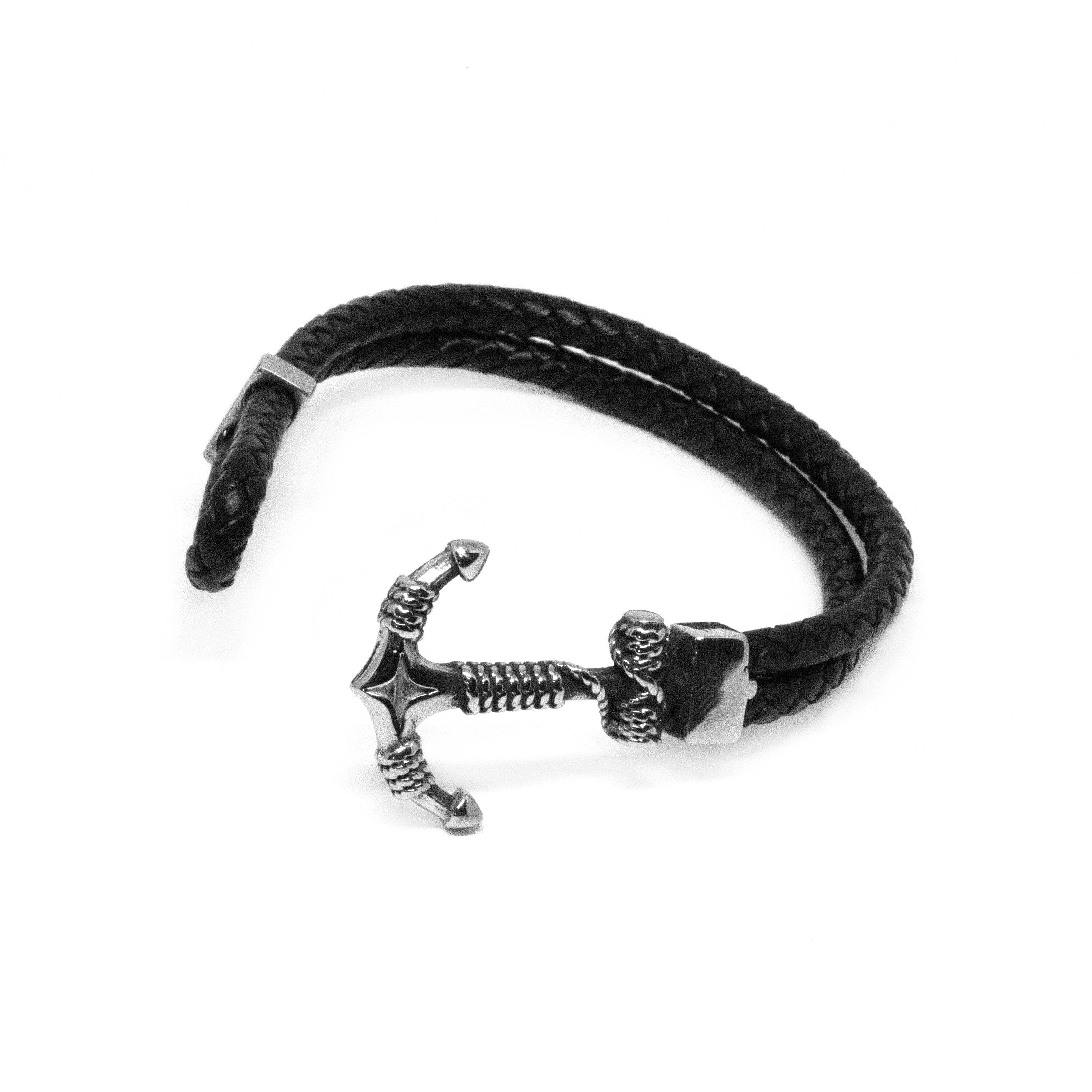 Double Black Leather Rope Anchor Bracelet Bracelet Clinks Australia 
