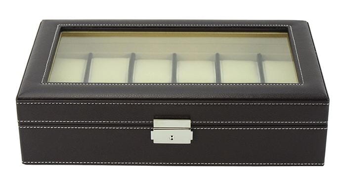 Dark Brown Leather Watch Box for 12 Watches Watch Boxes Clinks 