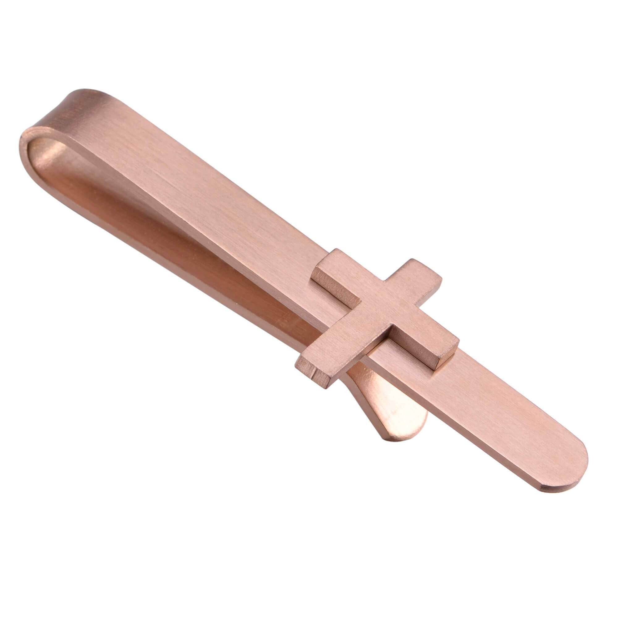 Cross Tie Bar in Brushed Rose Gold Tie Bars Clinks Australia 