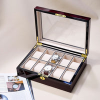 Dark Cherry Wooden Watch Box for 10 Watches Watch Boxes Clinks