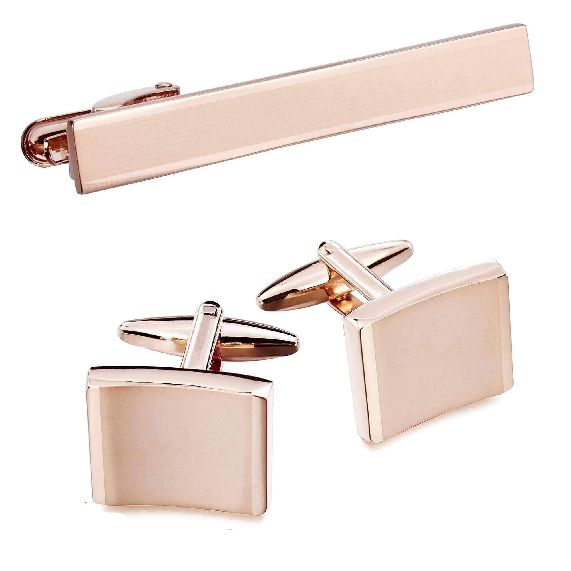 Beveled Rose Gold Cufflink & Tie Clip Set Gift Set Clinks Australia 