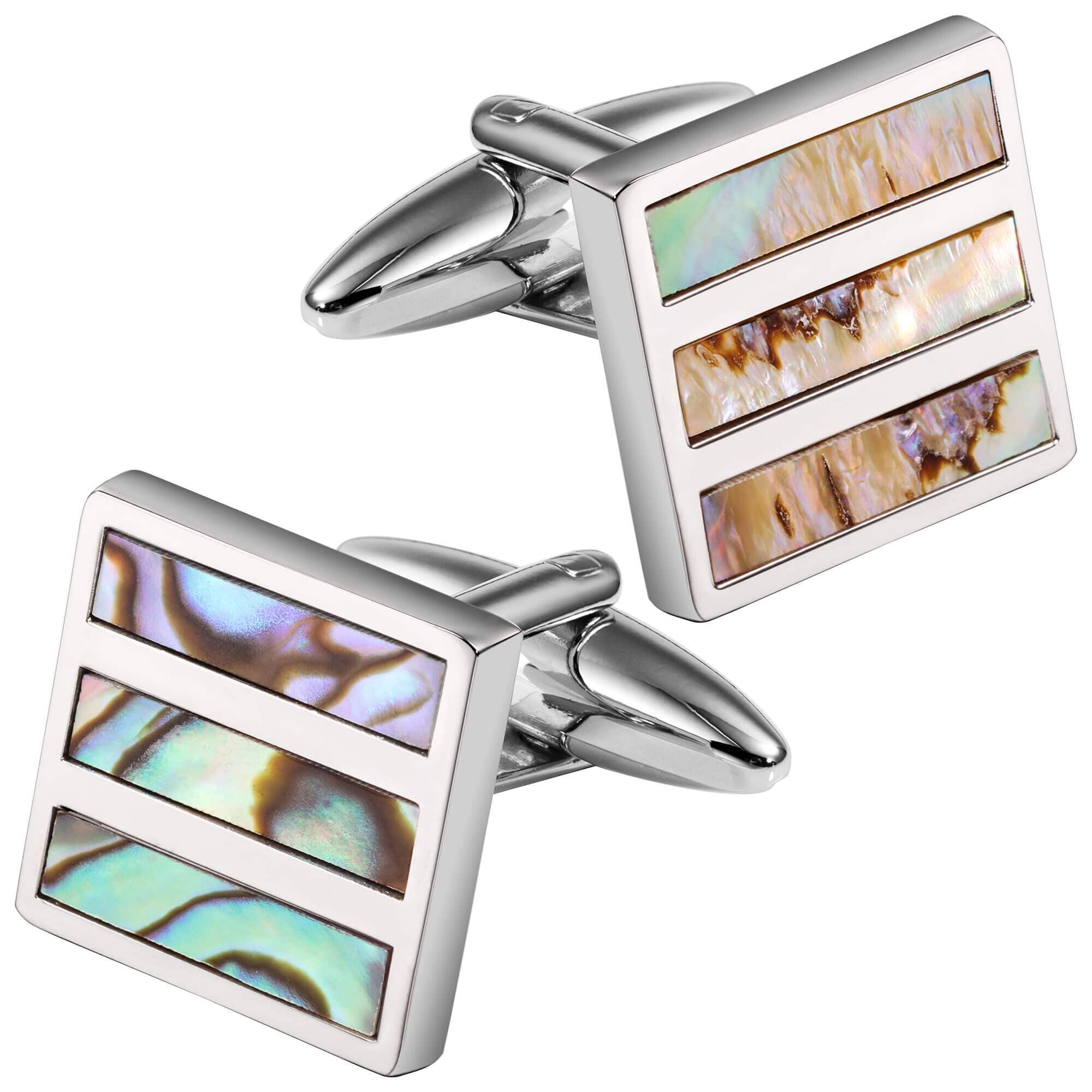 Abalone rectangles in Silver Square Cufflinks Classic & Modern Cufflinks Clinks Australia 