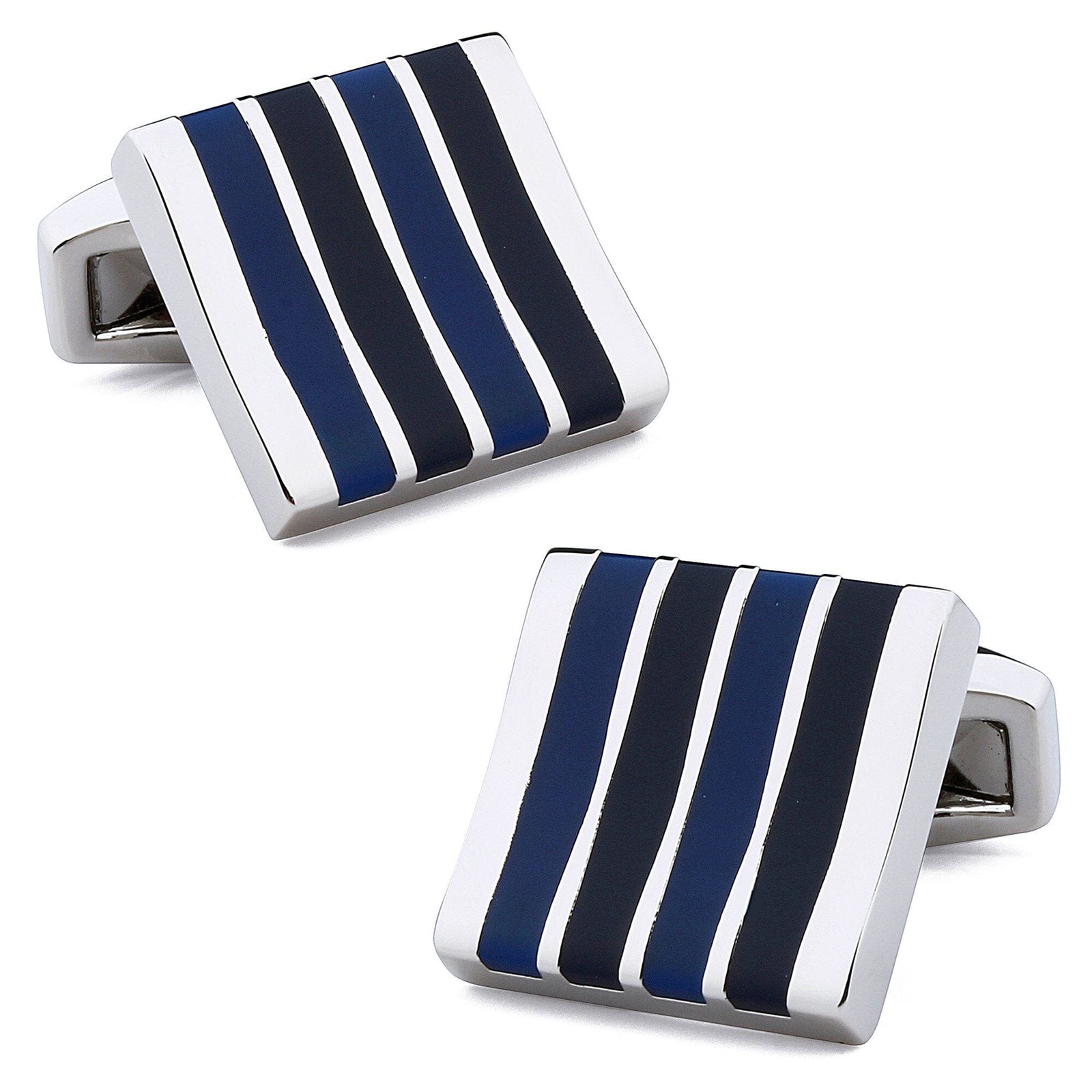 Blue Enamel Stripes Silver Cufflinks Classic & Modern Cufflinks Clinks Australia 