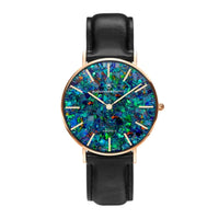 Classic Pedy Red Swiss Opal Watch 36MM with Rose Gold Case and Black Leather Strap Watches Clinks