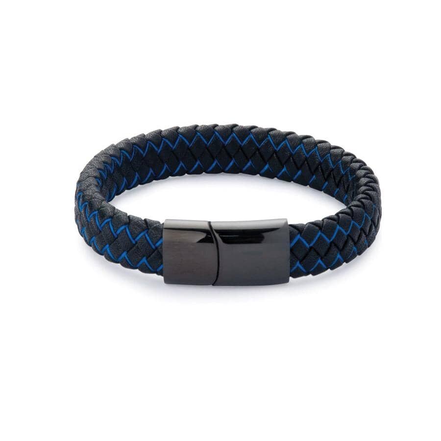 Black Leather and Blue Wire Bracelet -Black Clasp Bracelet Clinks Australia 