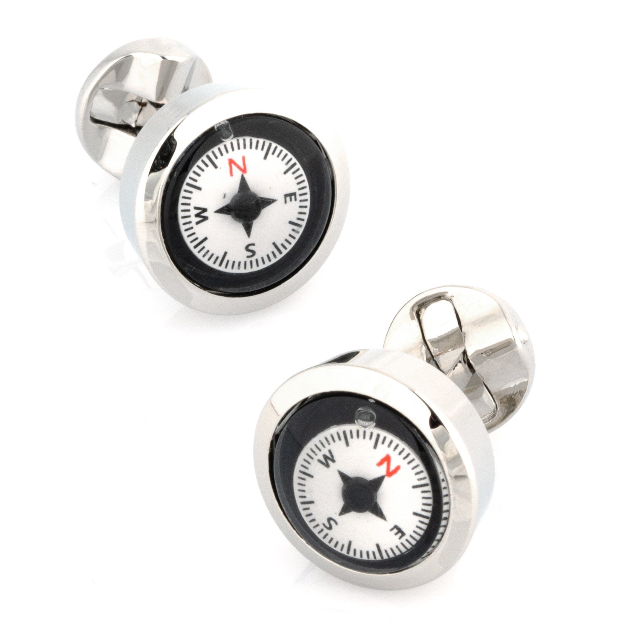 Working Compass Black & White Cufflinks Novelty Cufflinks Clinks Australia Working Compass Black & White Cufflinks 