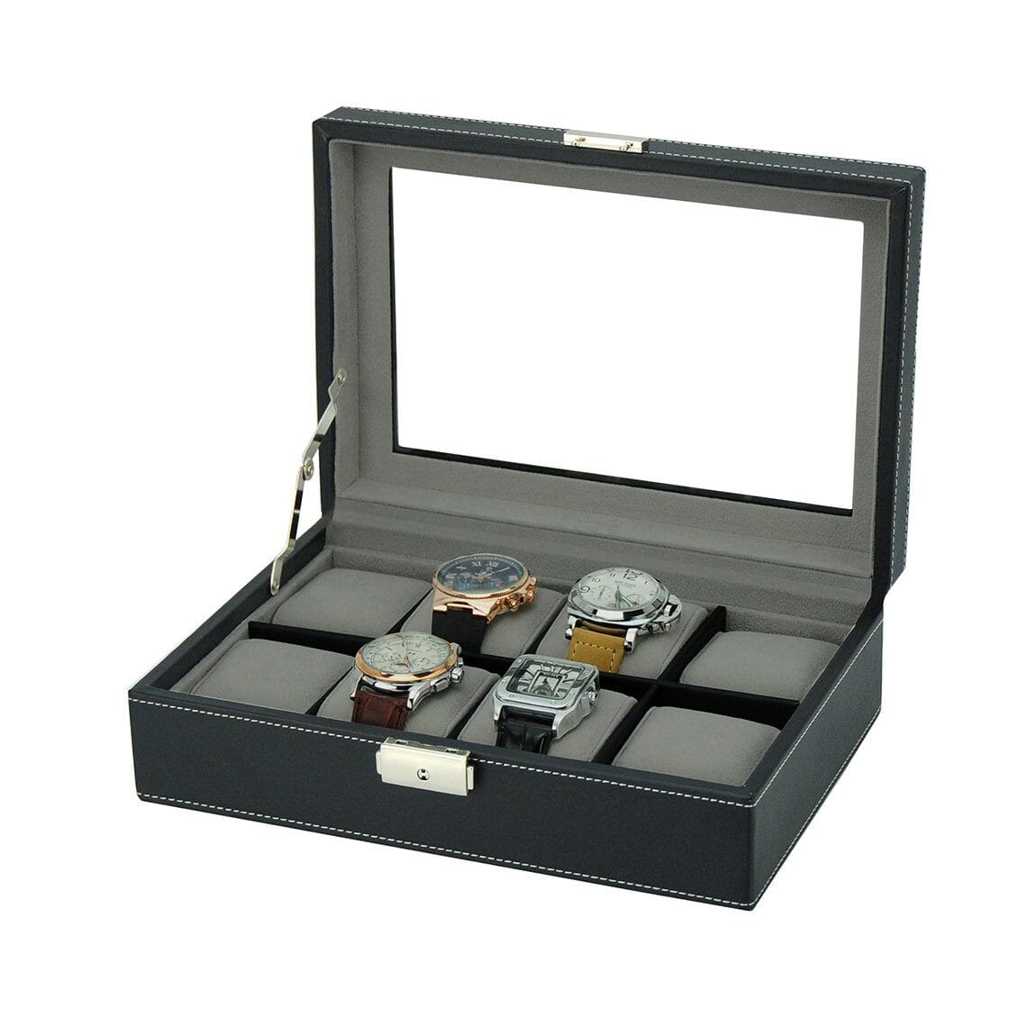 Black Leather Watch Box for 8 Watches Watch Boxes Clinks Default 