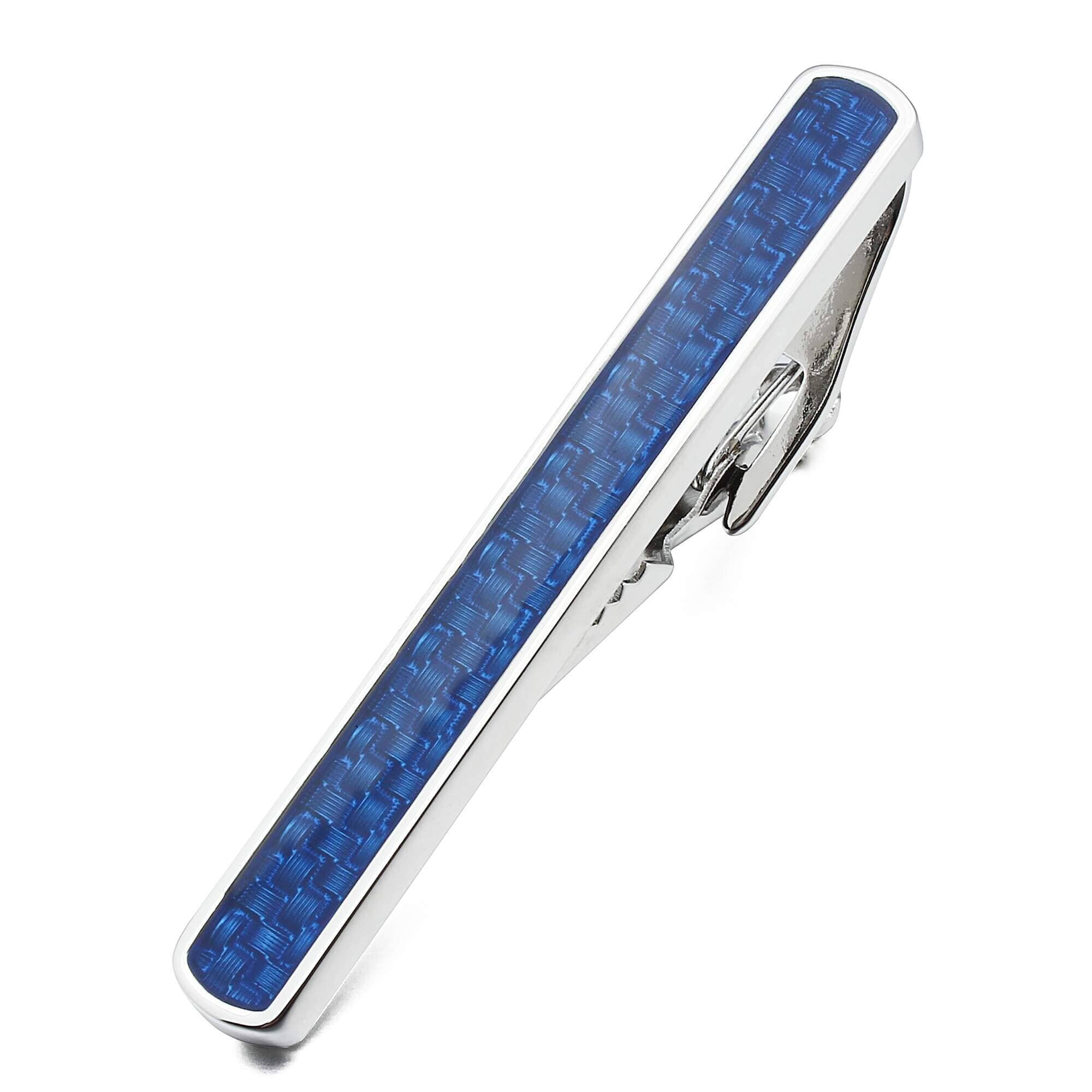 Blue Woven Pattern Cufflink and Tie Clip Set Gift Set Clinks Australia 