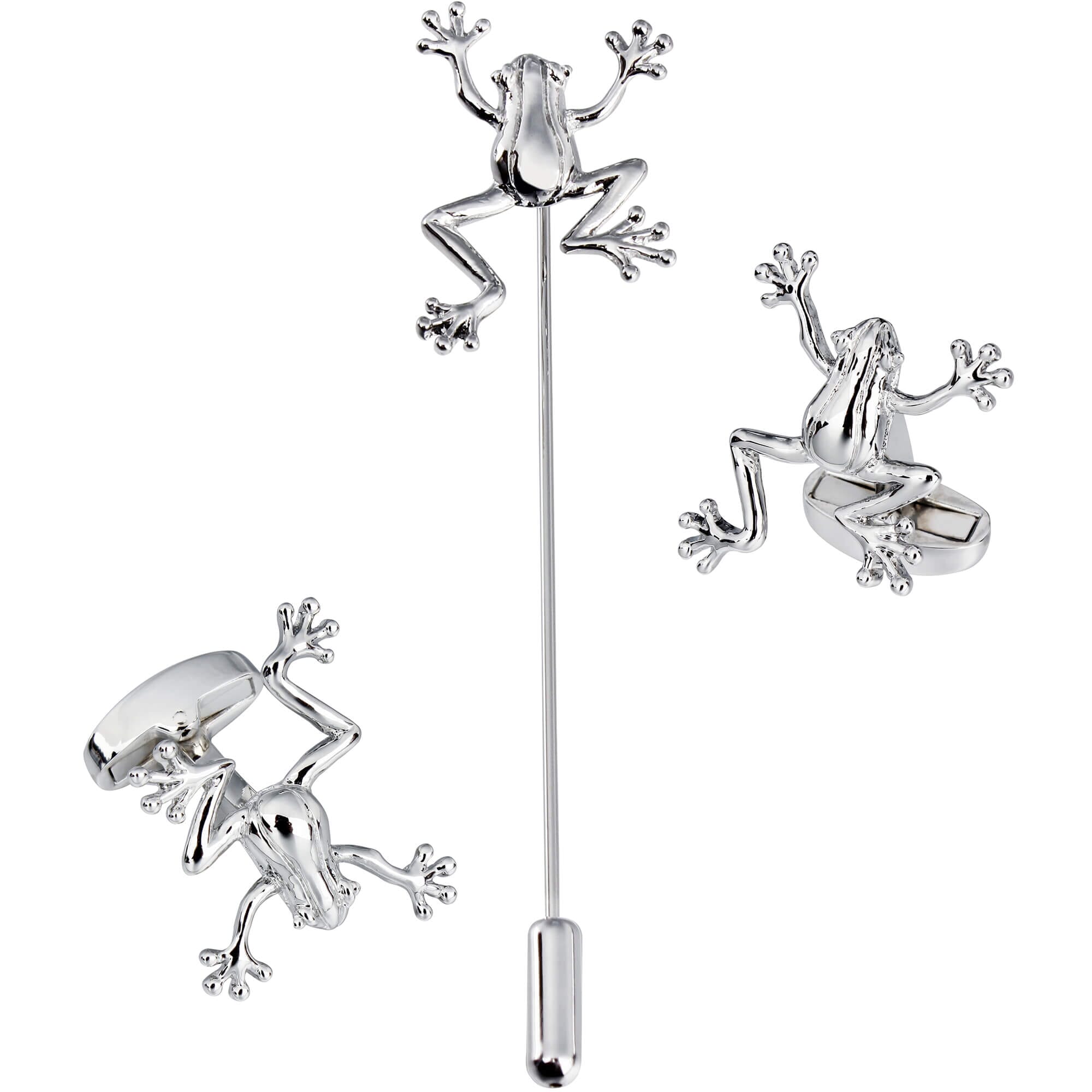 Frogs Silver Cufflinks and Stick Pin Set Gift Set Clinks 