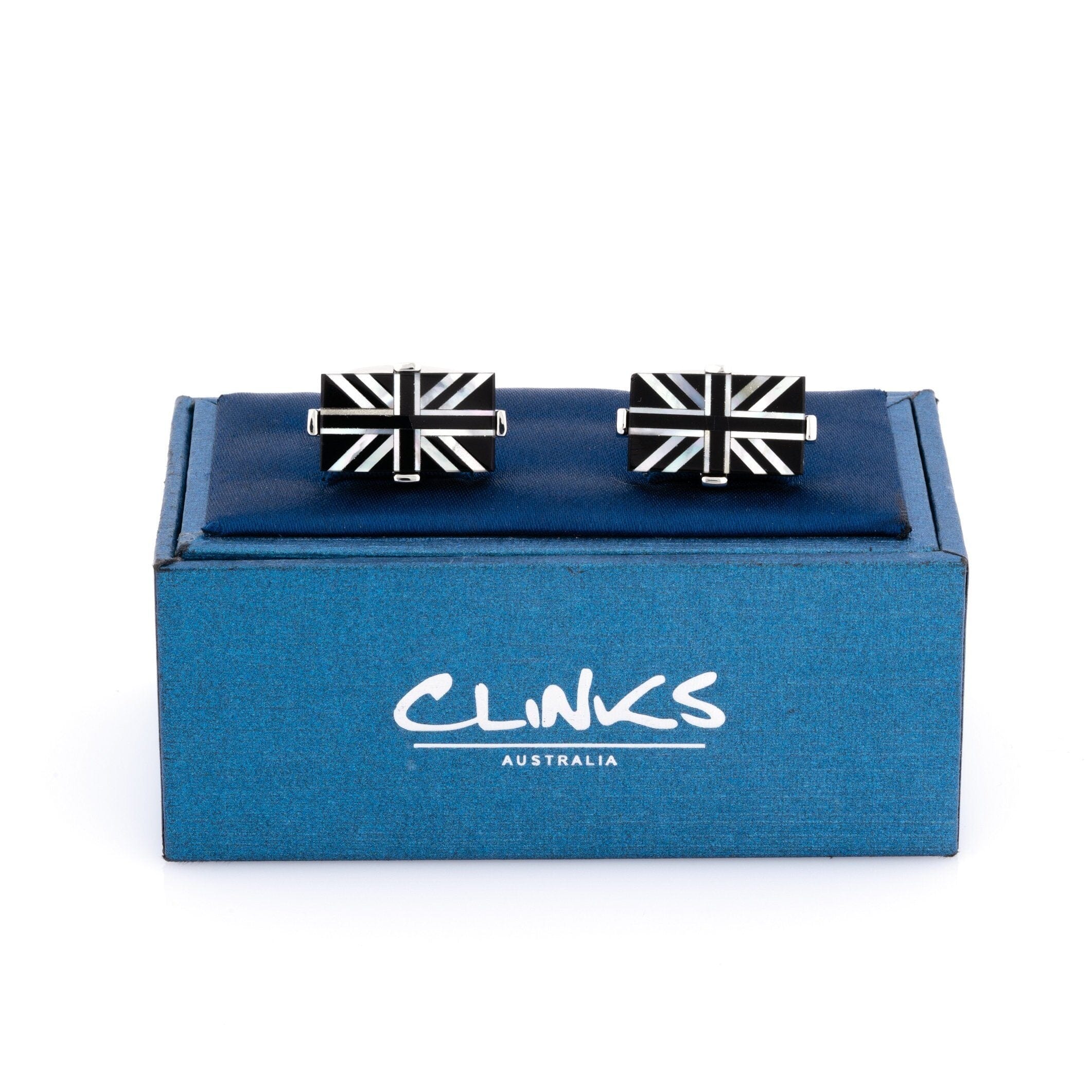 Union Jack - Flag of United Kingdom Cufflinks - Onyx & Mother of Pearl Novelty Cufflinks Clinks Australia 