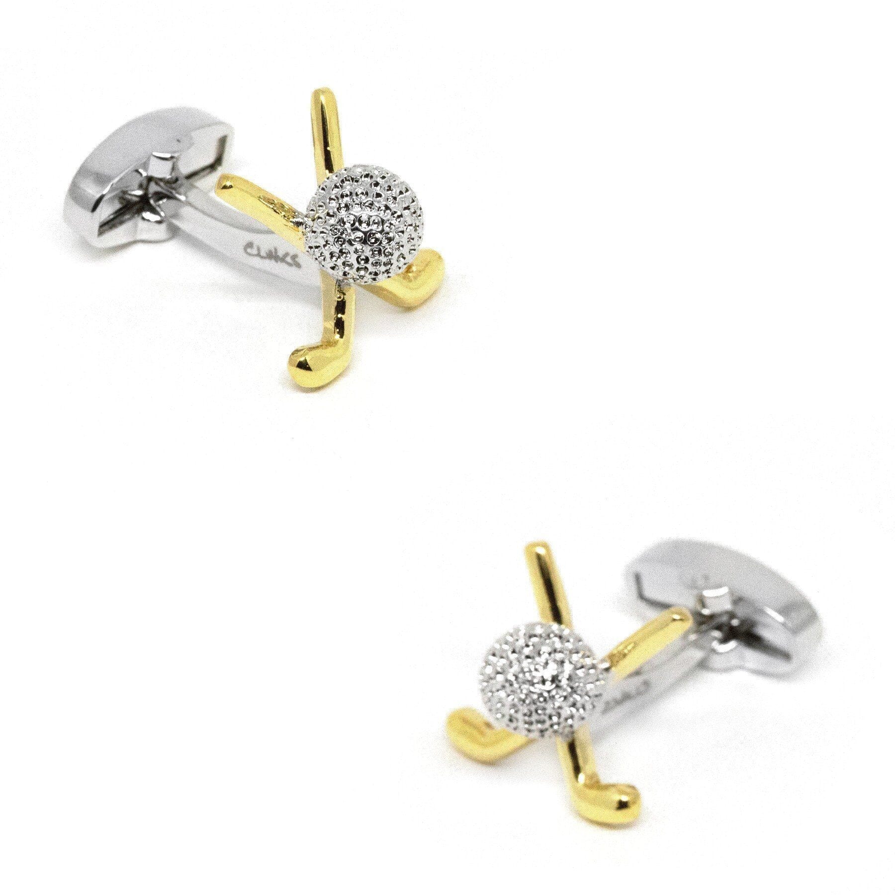 Silver and Gold Golf Club and Ball Cufflinks Novelty Cufflinks Clinks Australia 